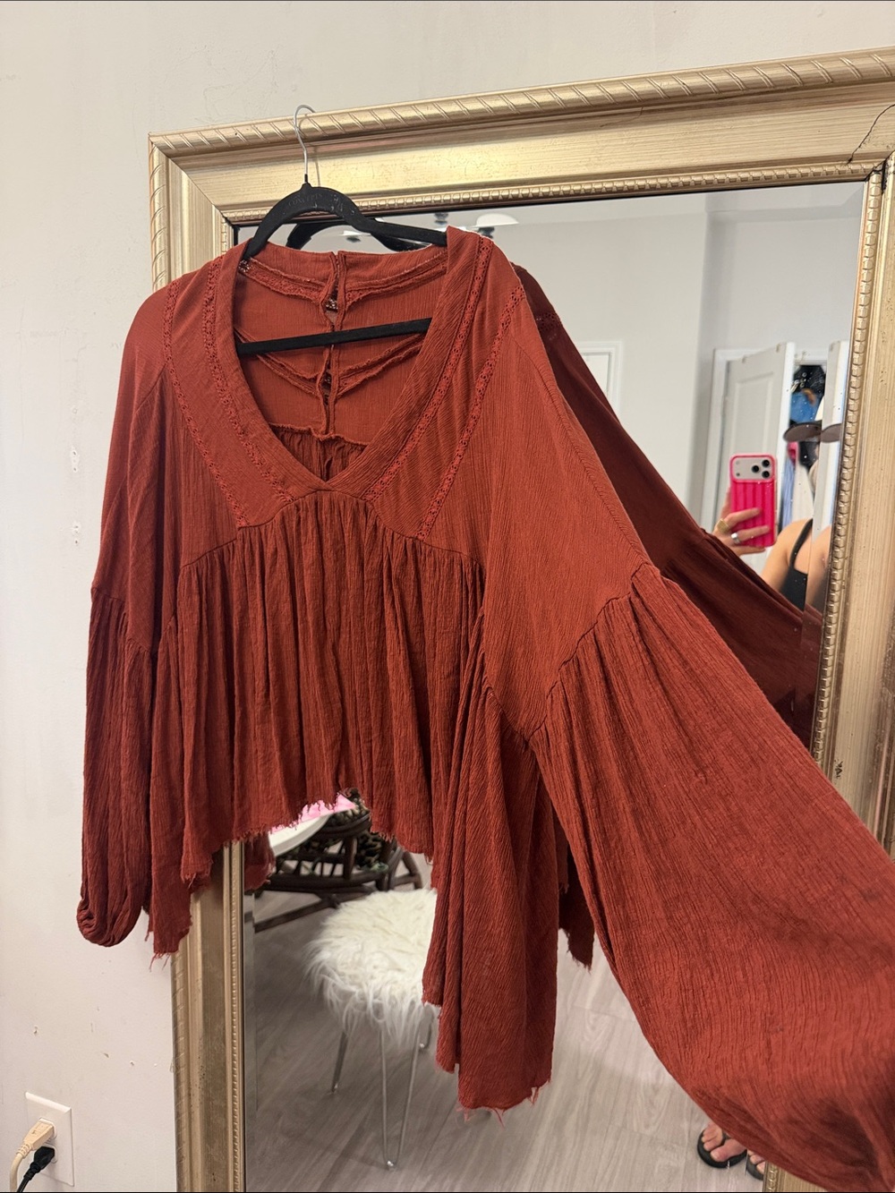 Women's Rust Boho Peasant Top - Unbranded